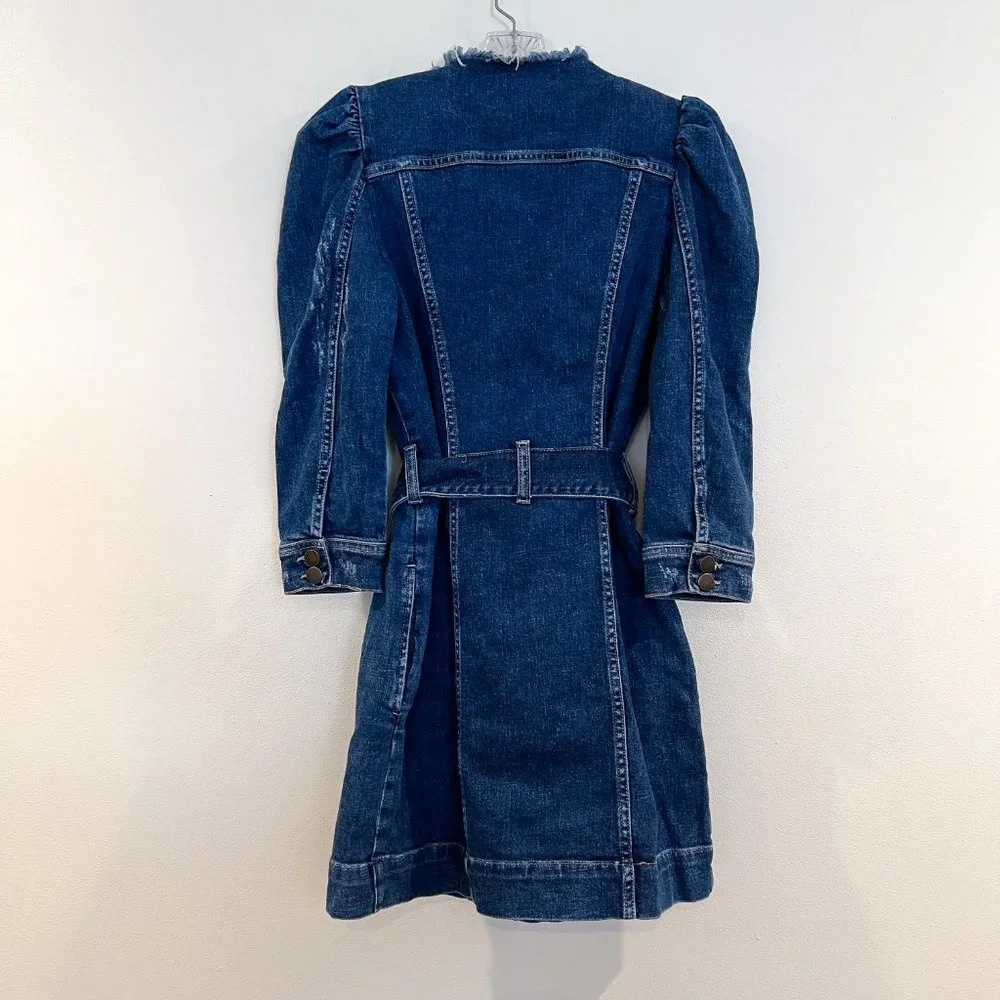 Retrofete Jaime Denim Button Down Quarter Sleeve Tie Waist Distressed Mini Dress - Picture 12 of 12